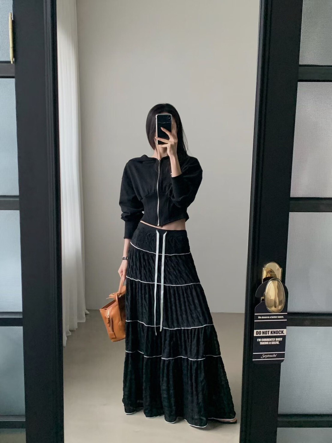 鬆緊腰配色綁帶層次蛋糕裙造型長裙-F / 2色