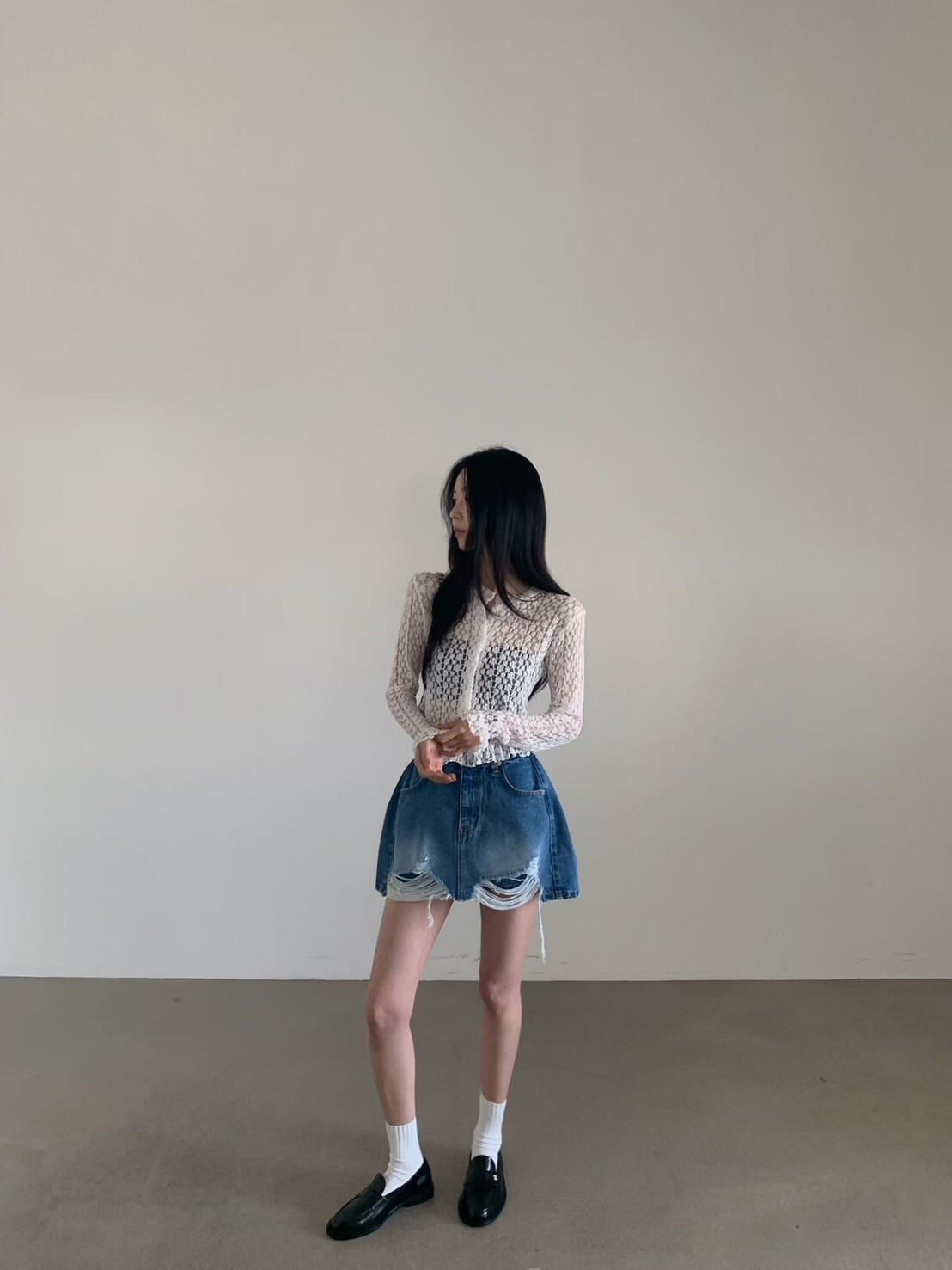 獨特感下擺割破造型澎澎牛仔短褲-S-M / 2色