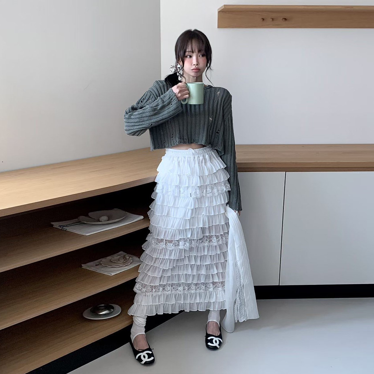 甜美女子鬆緊腰多層次蛋糕裙長裙-F / 2色