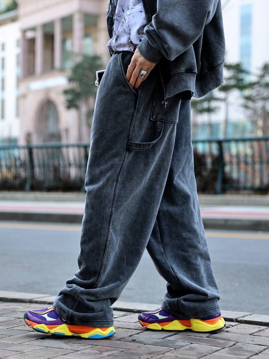 顏料水洗工裝棉褲