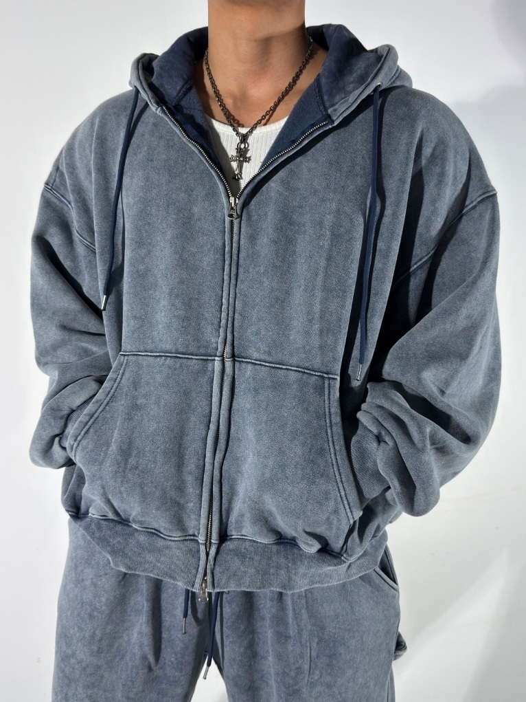 水洗毛圈連帽拉鍊外套