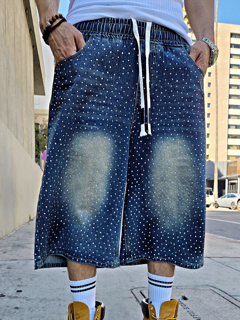 Cubic Denim 飾鑽百慕達牛仔短褲