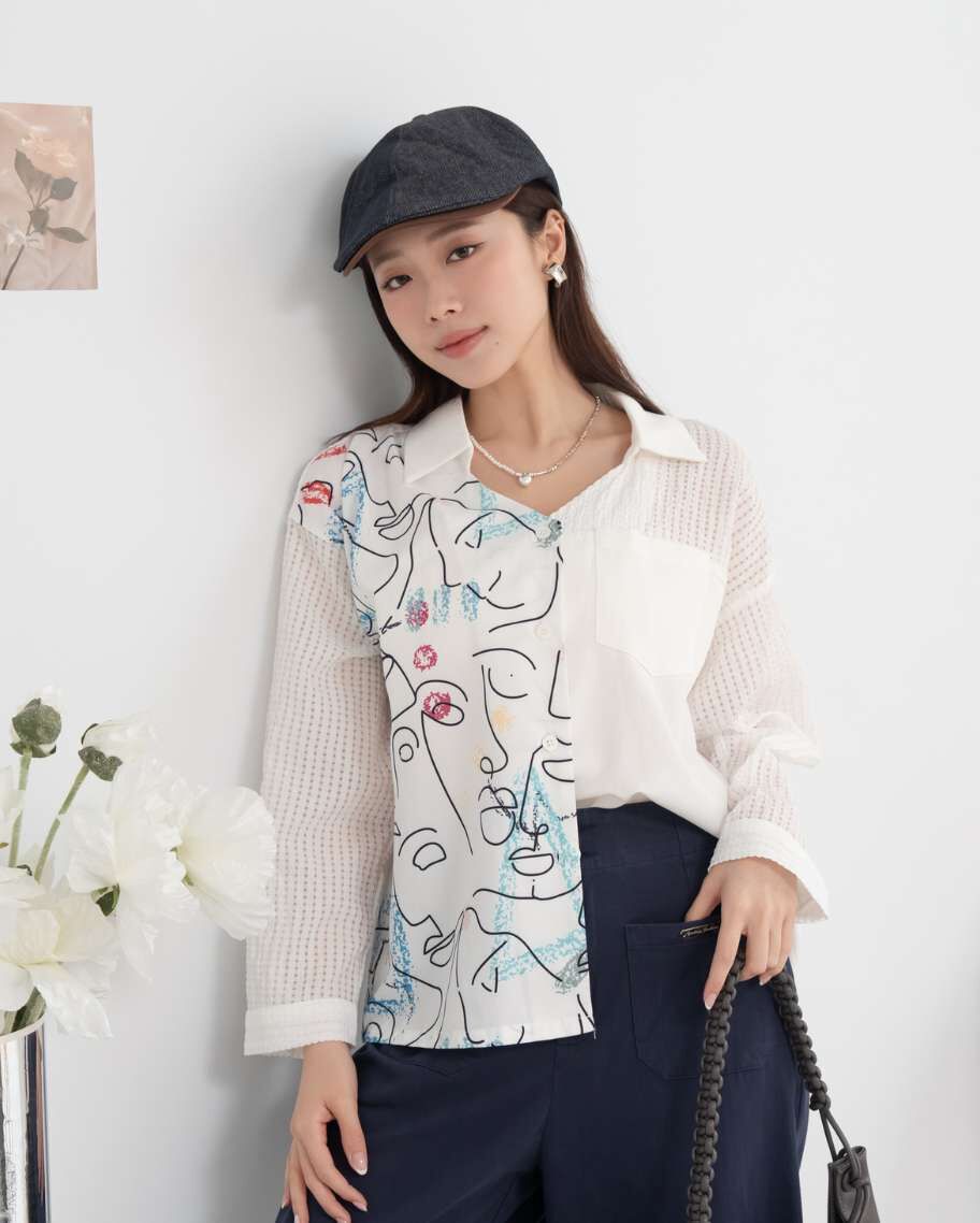 塗鴉異材質拼接上衣