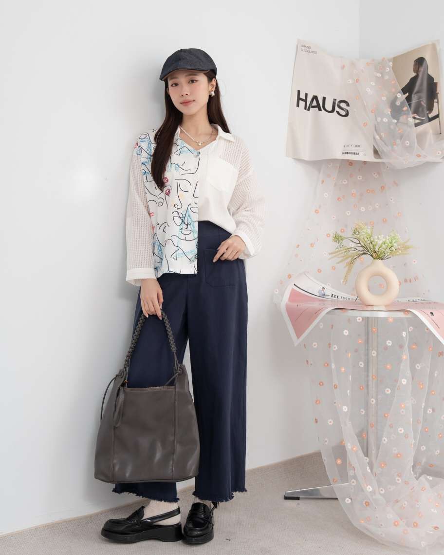 塗鴉異材質拼接上衣