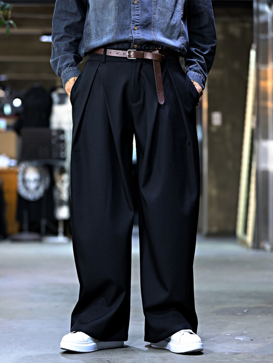 V褶闊腿休閒西裝褲