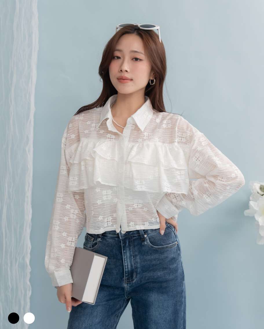 花朵緹花波浪襯衫