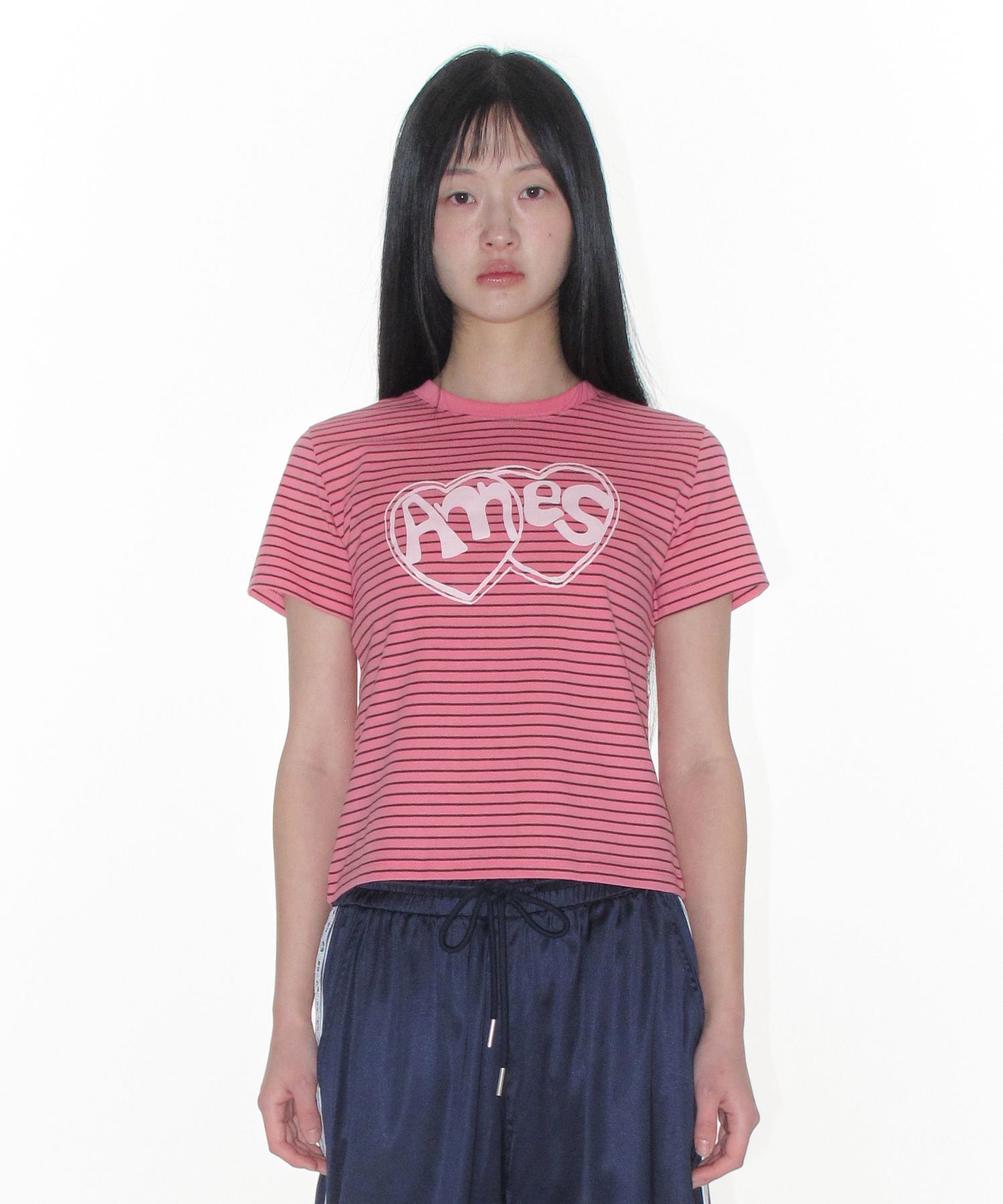 AMES-WORLDWIDE 愛心噴墨條紋短Tee 粉色 AM2GMUT503APK