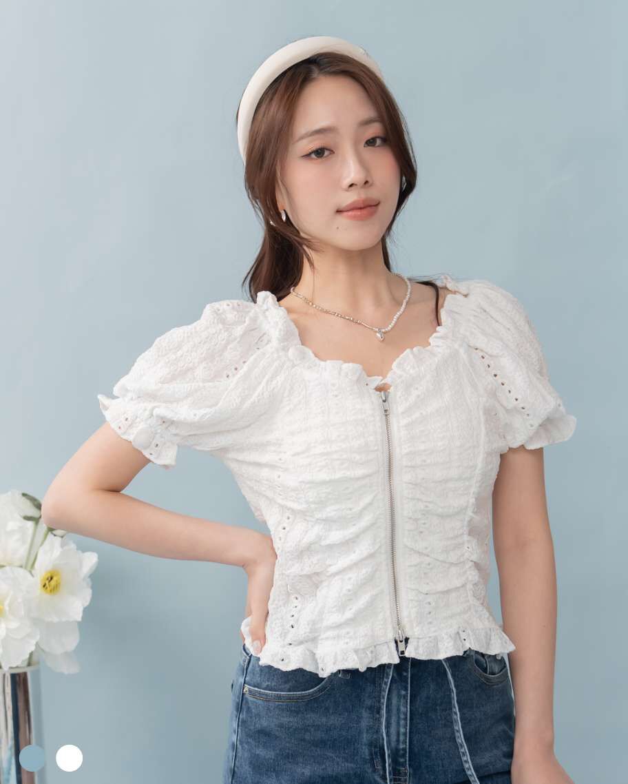 輕甜波紋感收腰上衣