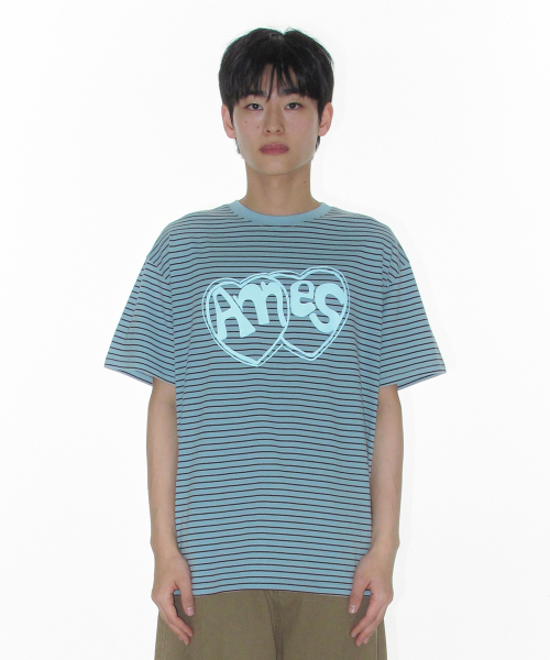 愛心噴漆條紋短袖T恤 藍色 AM2GMUT503ABL