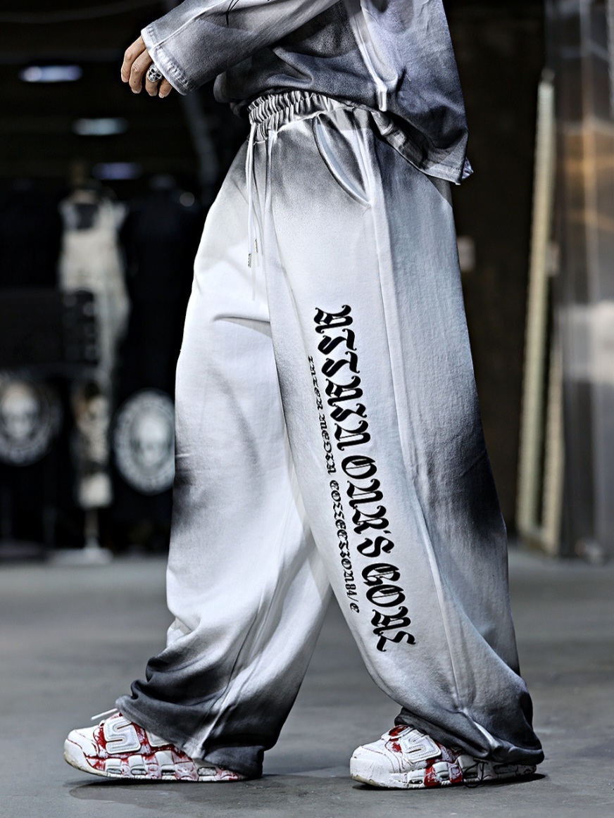 髒洗哥德字母十字架寬褲