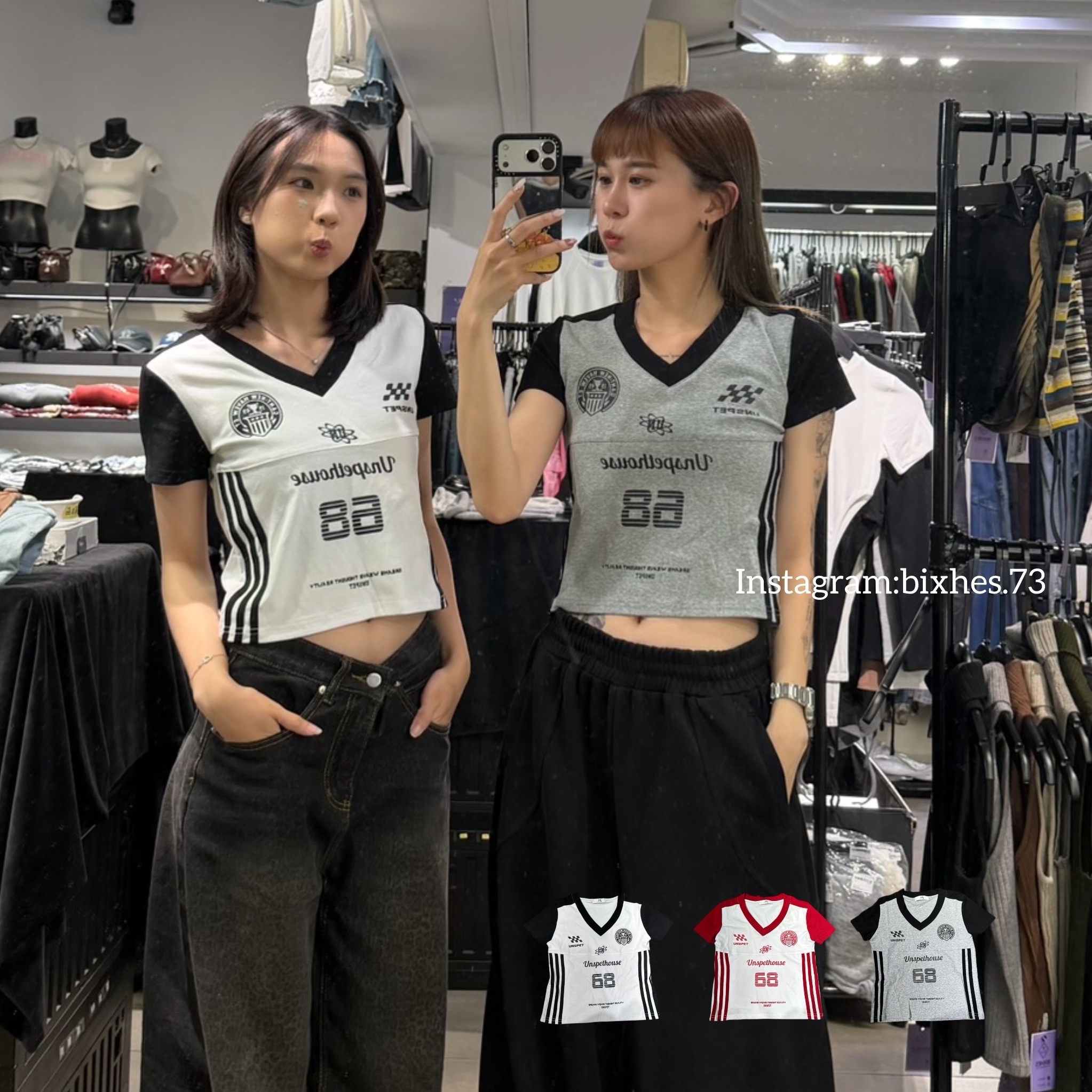 拼色賽車V領短版T(A00030)