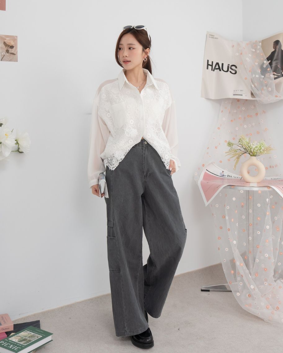 氣質蕾絲花抽繩襯衫