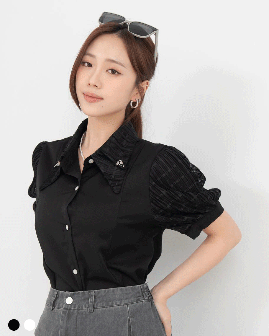 輕透格紋袖氣質上衣