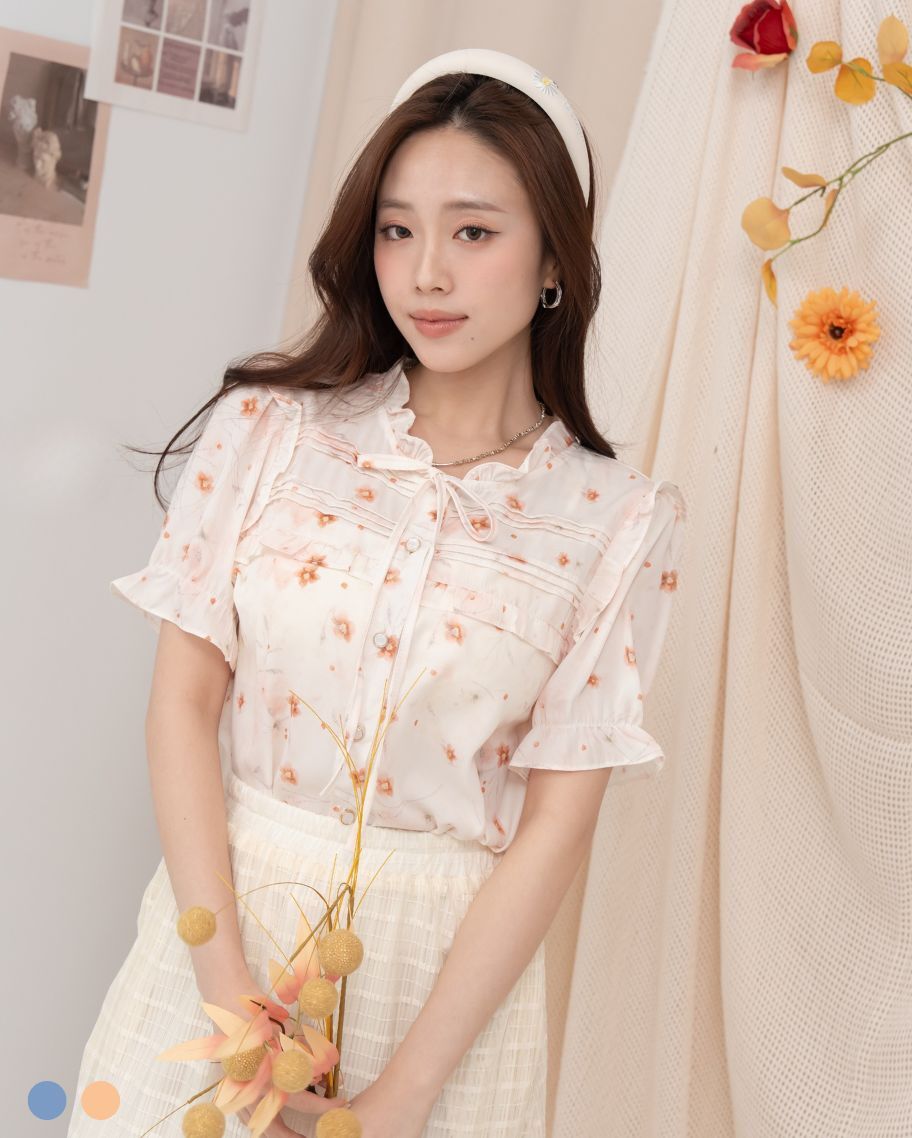 氣質印花綁帶上衣