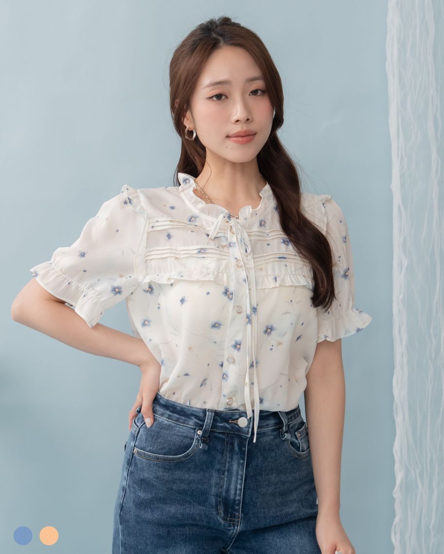 氣質印花綁帶上衣