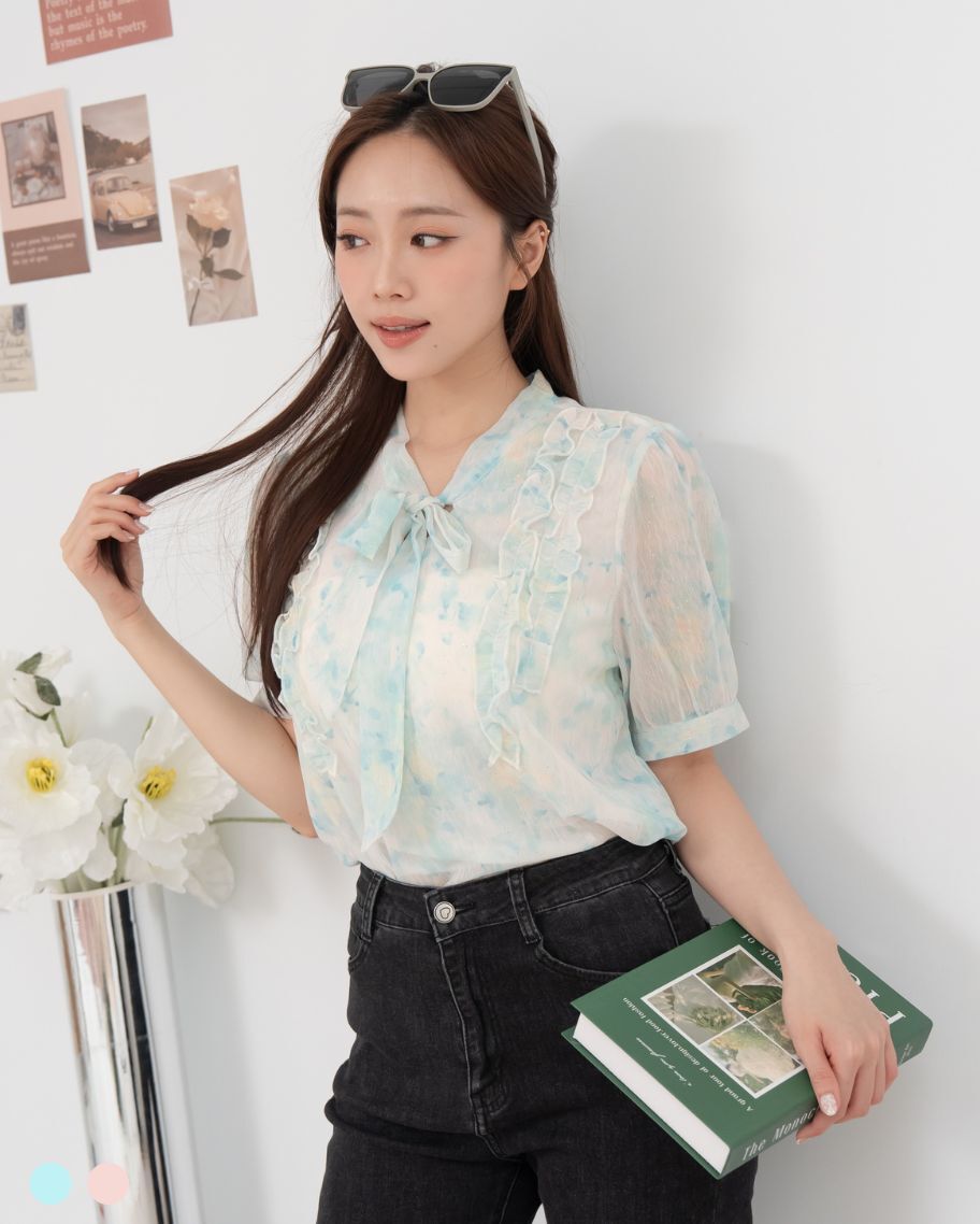 微光渲染抓皺綁帶上衣