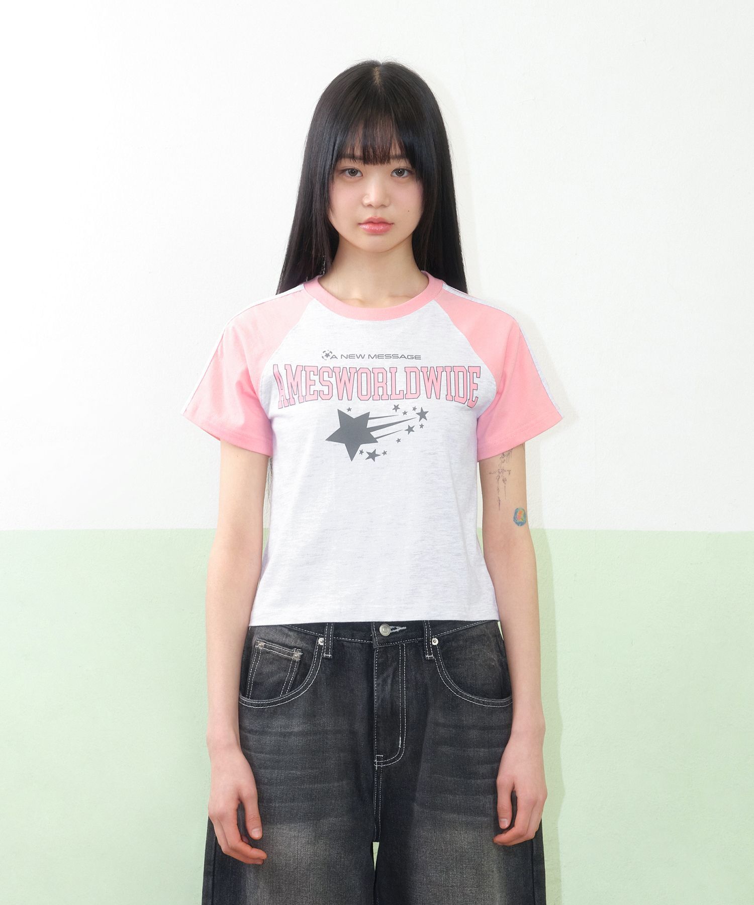 AMES WORLDWIDE Star Logo 棒球配色 T 恤 AM2FMUT506AGR