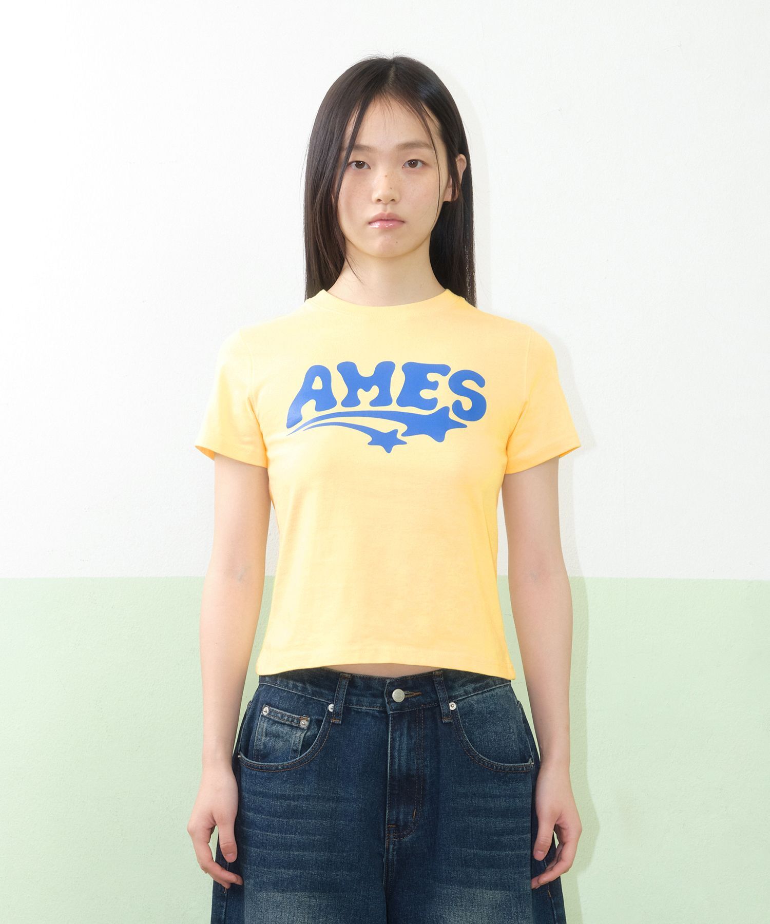 AMES WORLDWIDE New Ames Logo 短袖上衣 黃色 AM2FMUT501AYE