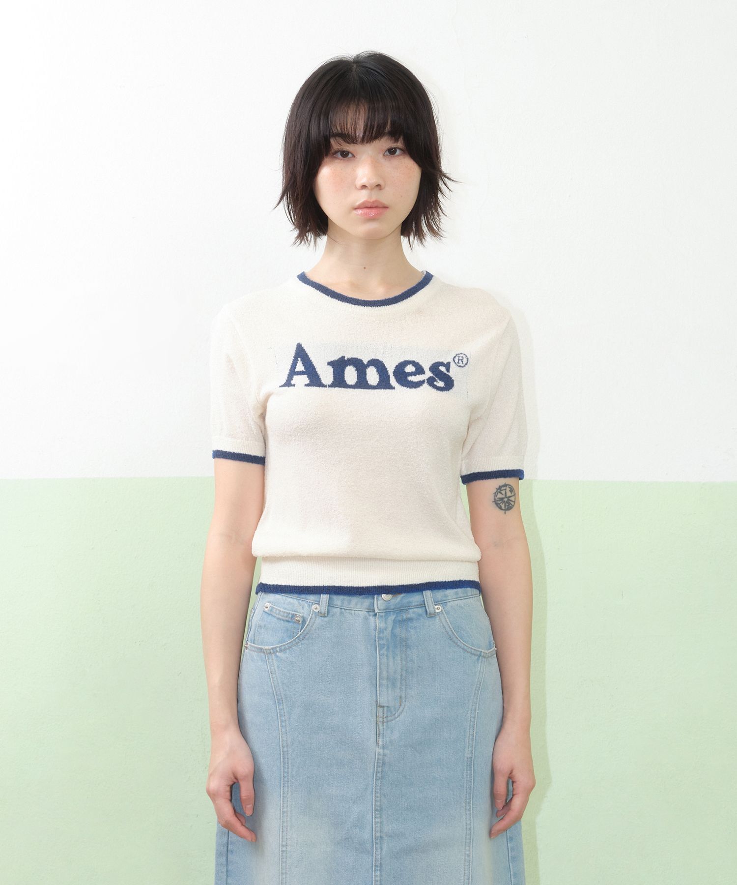 AMES-WORLDWIDE 基本款 Logo 針織上衣 AM2EMUK601AIV