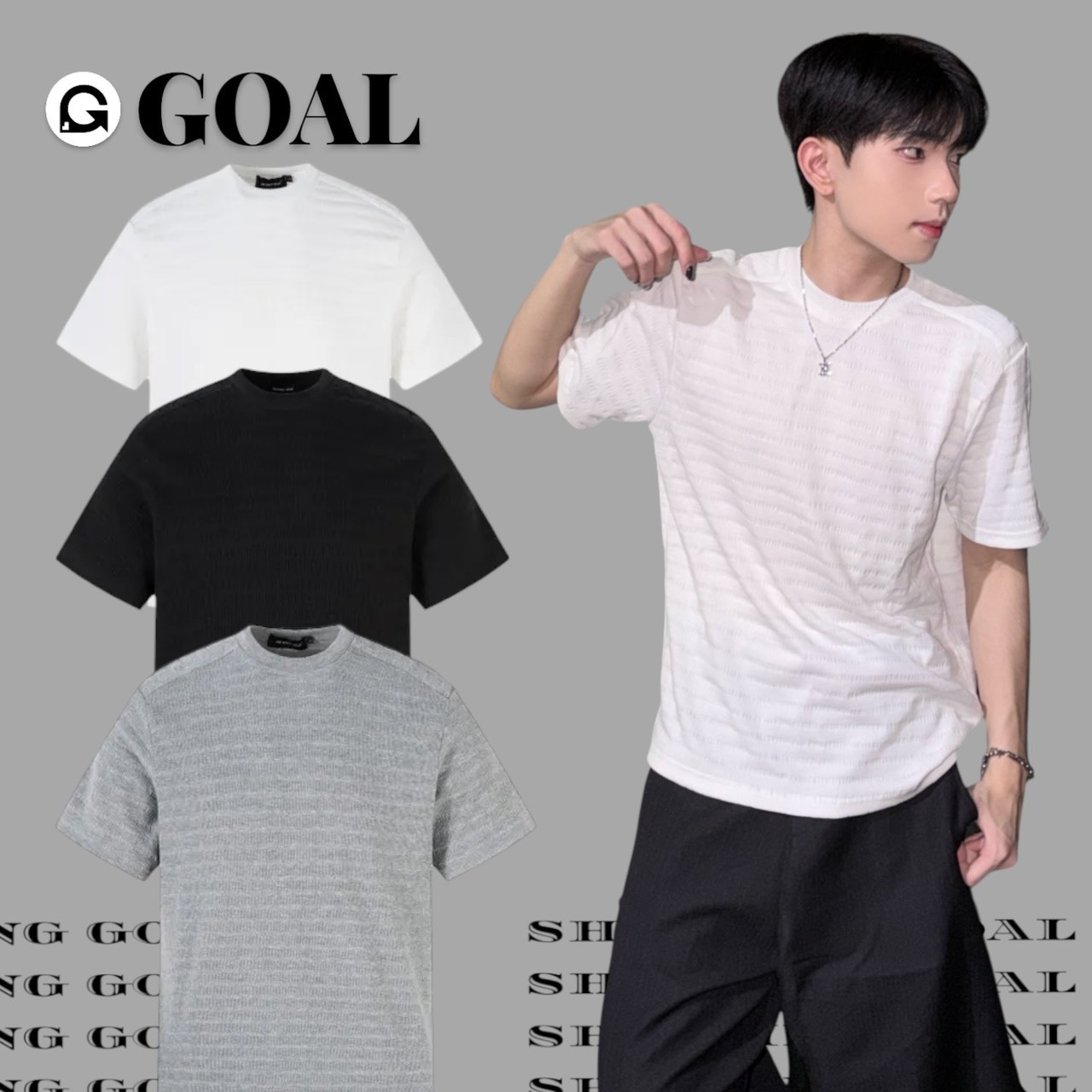 (GOAL) 正肩紋理透膚針織上衣 AW 2572