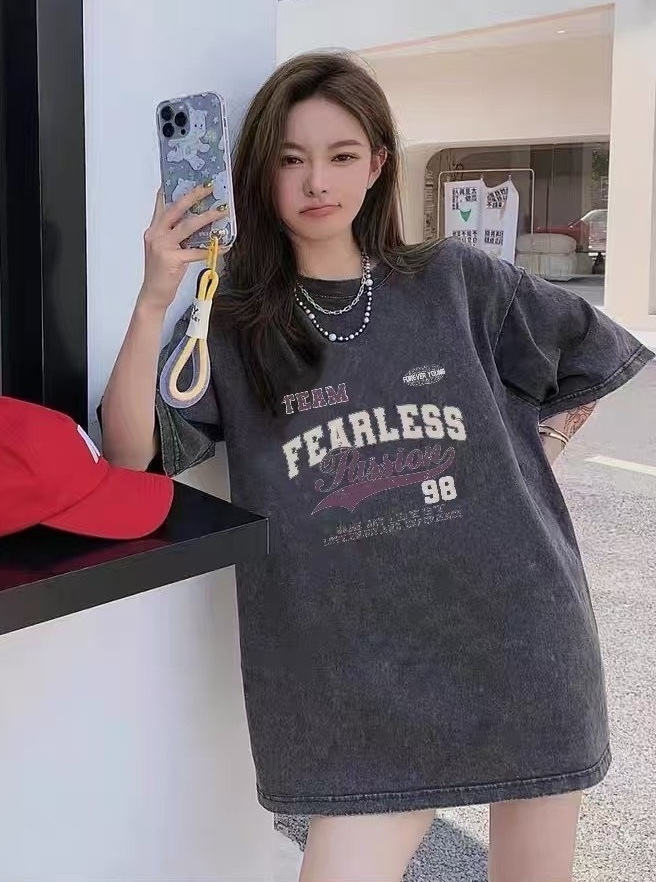 美式紫色英文水洗上衣