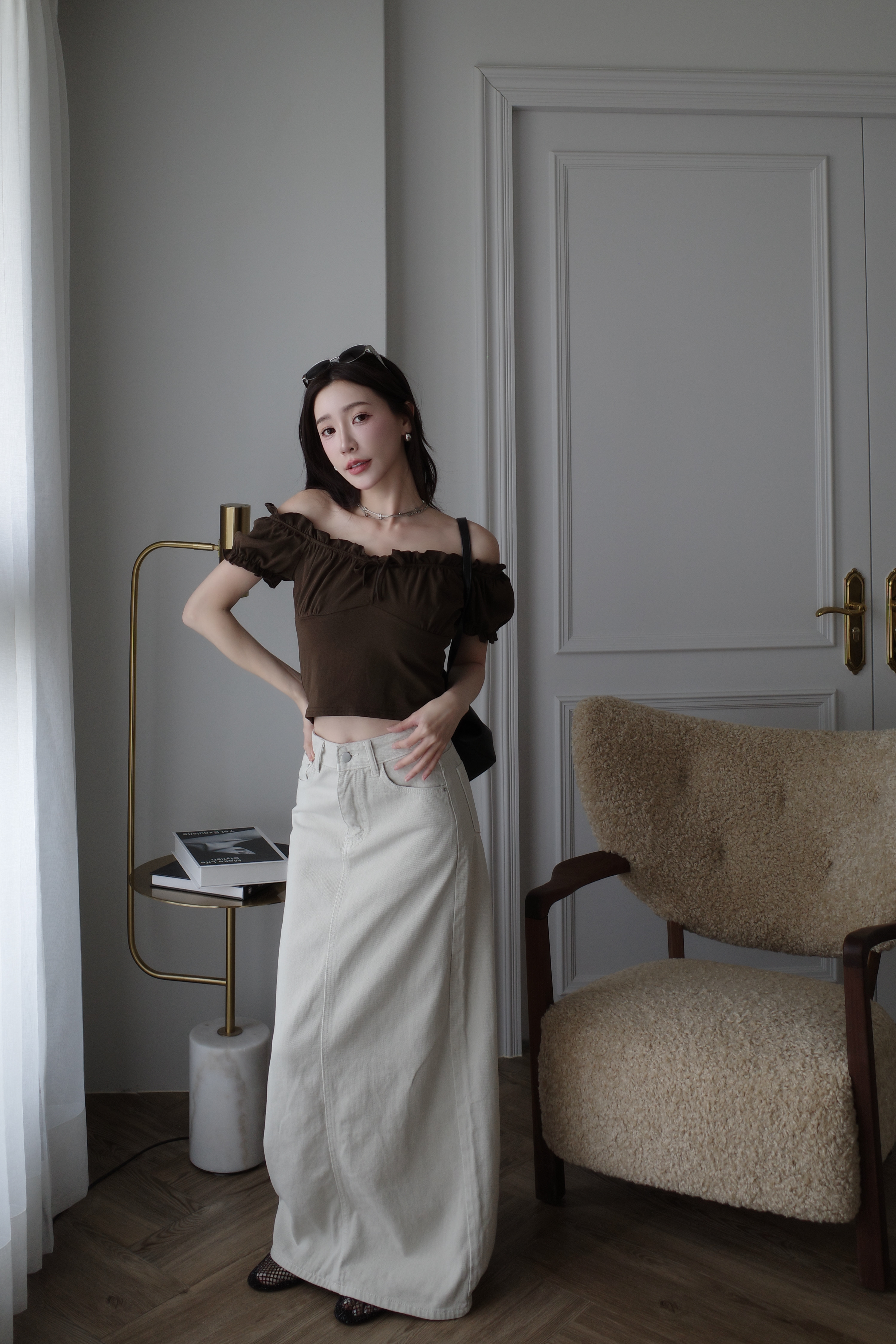 (預購)#AO03 後開衩直筒裙(深藍/淺灰)