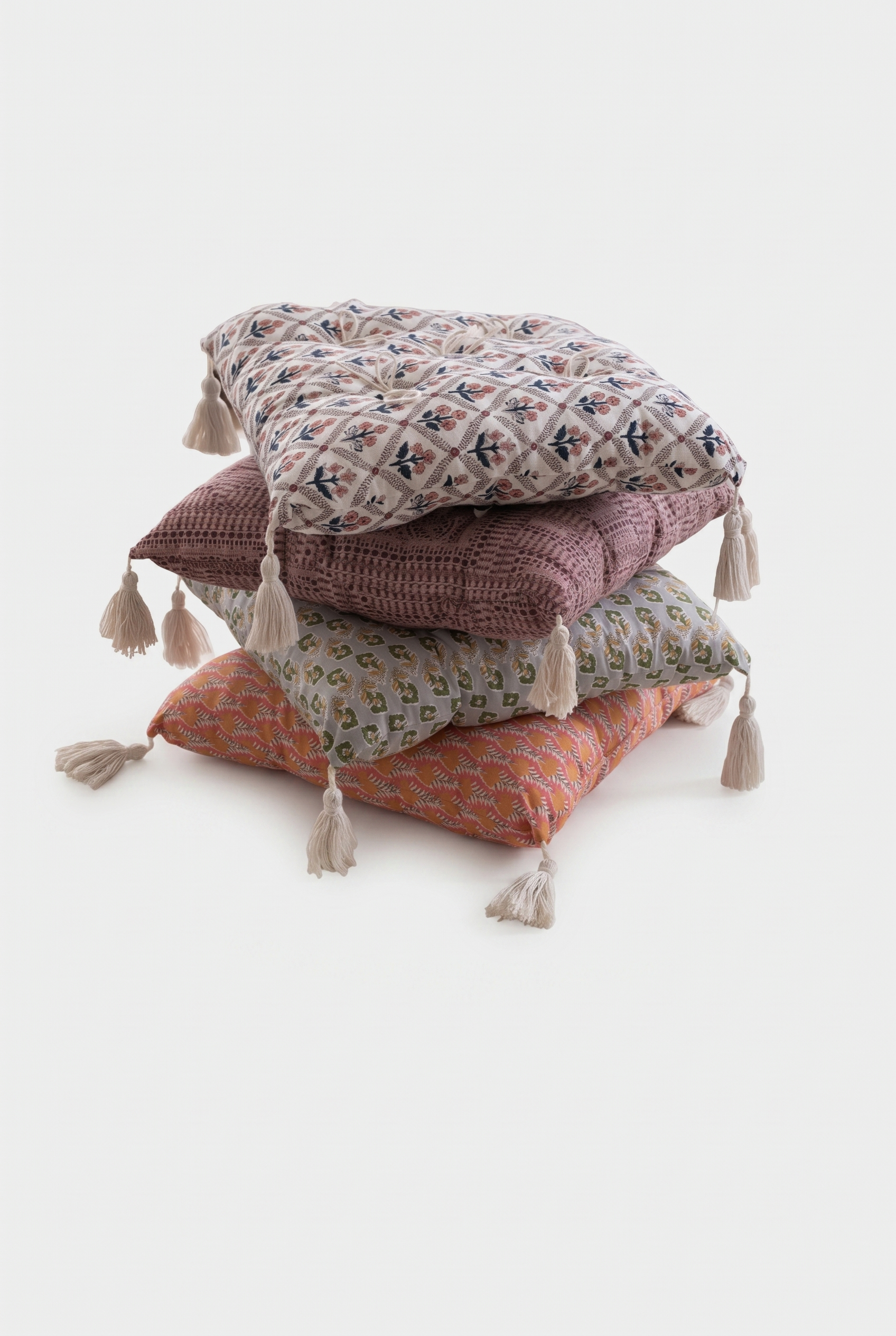 加厚法式鄉村手工印染流蘇坐墊