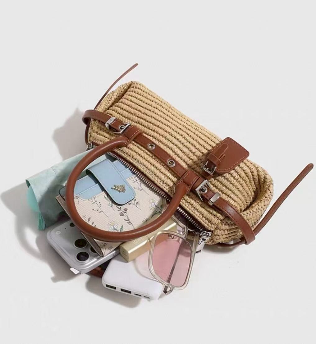 351230-8【編織草編小水桶包】