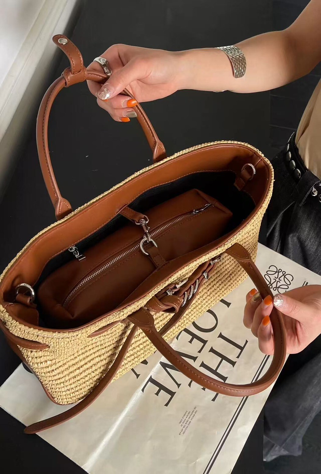 50842【編織撞色草編包】