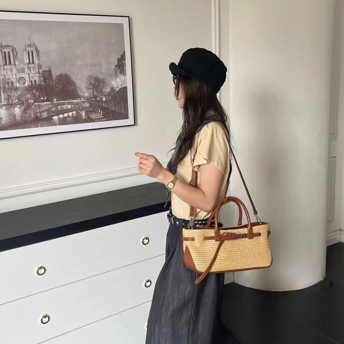 50842【編織撞色草編包】