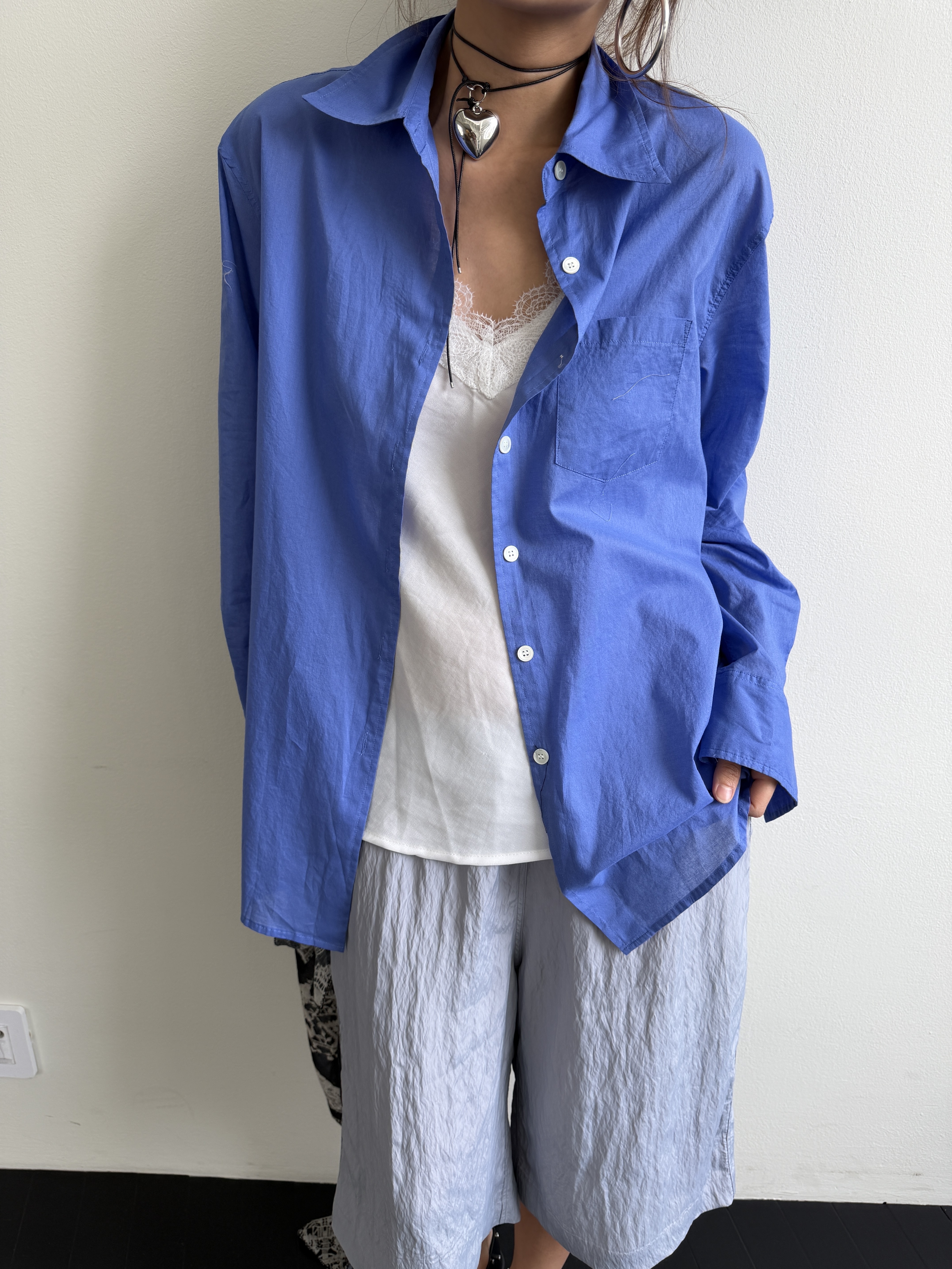 Linen-blend purple shirt