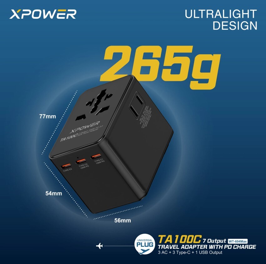 XPOWER TA100C 7輸出 PD 100W Gan旅行充電器