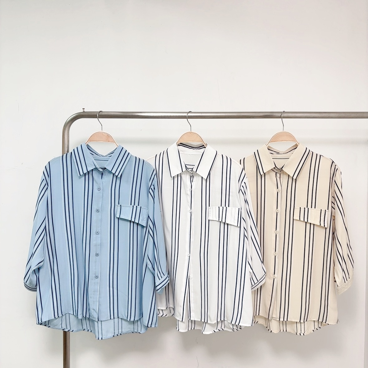 ⭐️⭐️【預訂】假口袋拼色條紋7分袖(可扣起)兩著恤 (C31-C33)