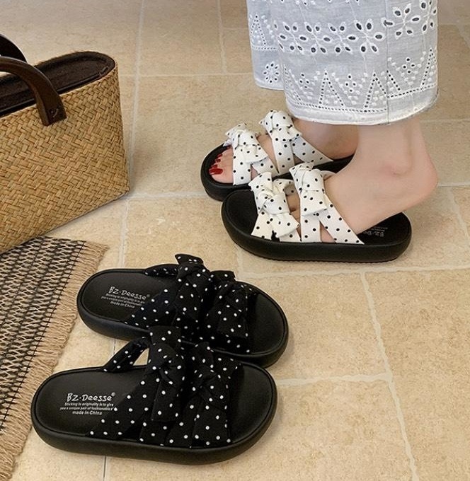 點點蝴蝶結厚底拖