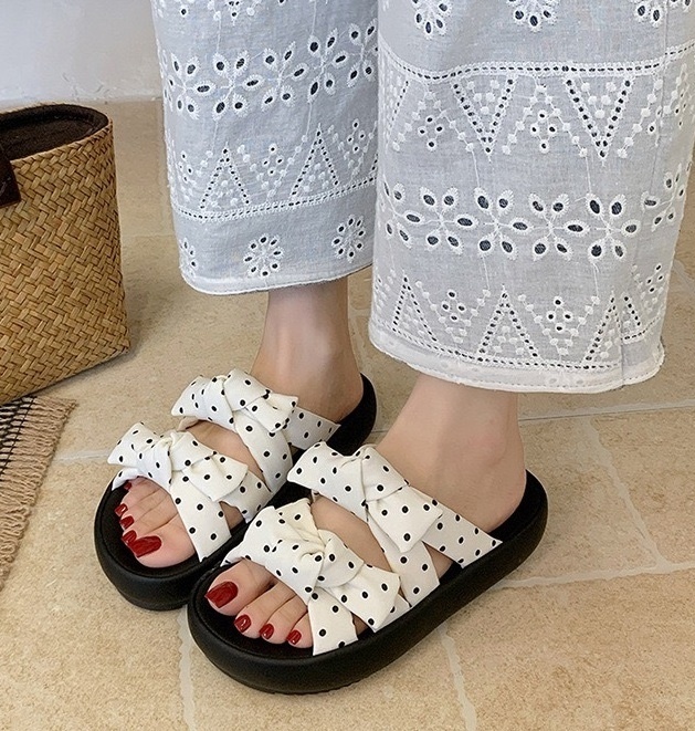 點點蝴蝶結厚底拖