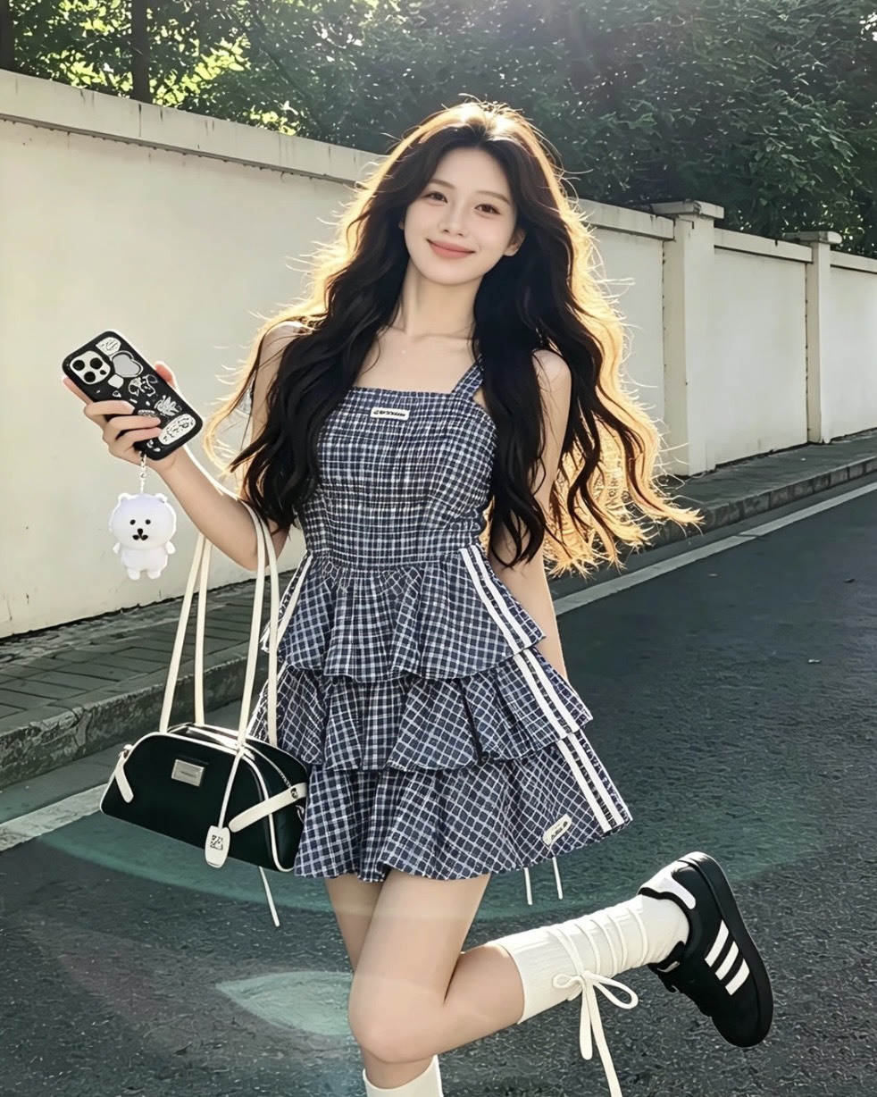 Adidas Originals Miu系 夏日 格紋 無袖 背心 短裙 套裝