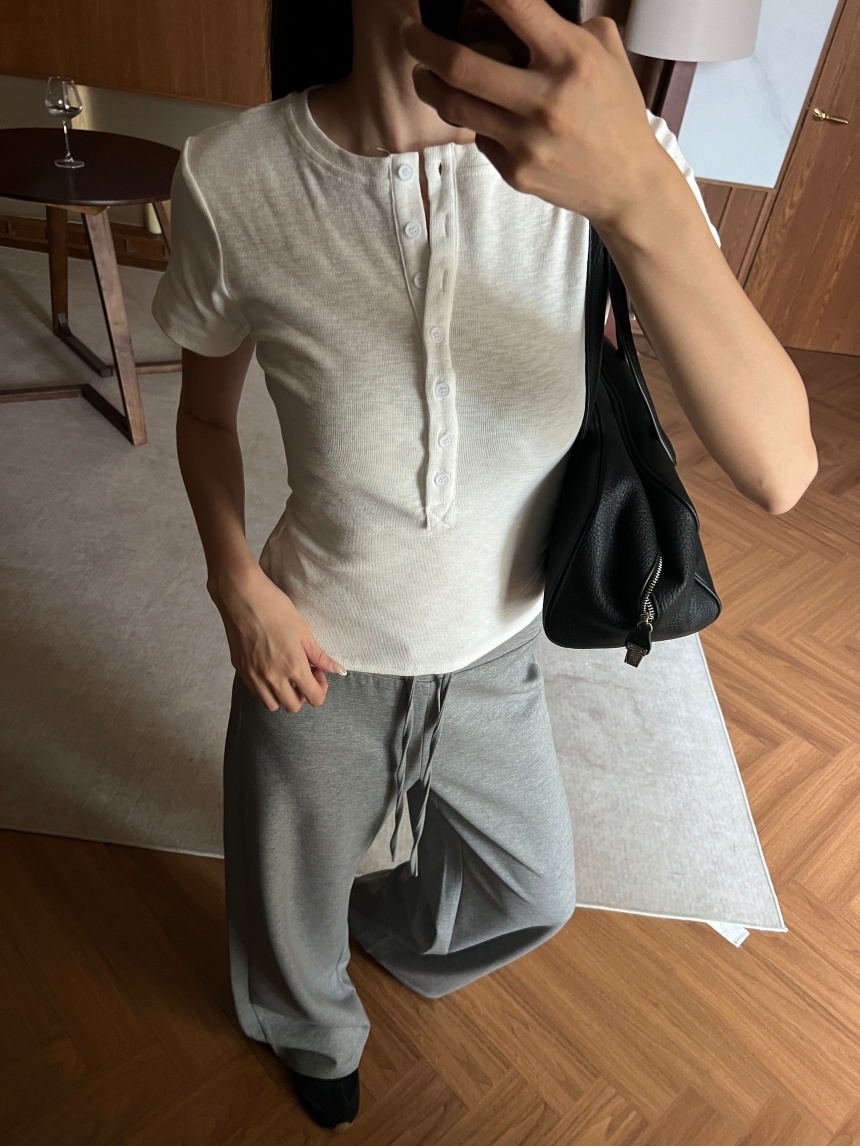 彈力排釦短袖上衣*3色