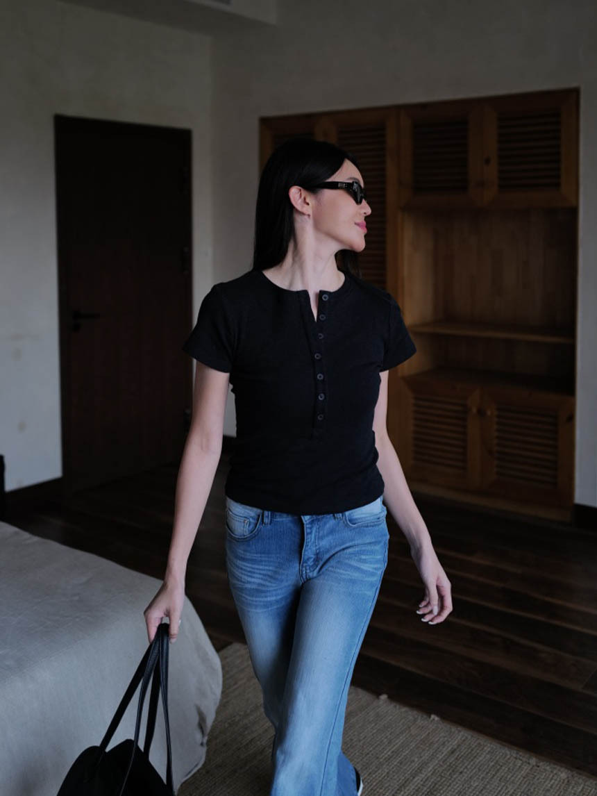 彈力排釦短袖上衣*3色