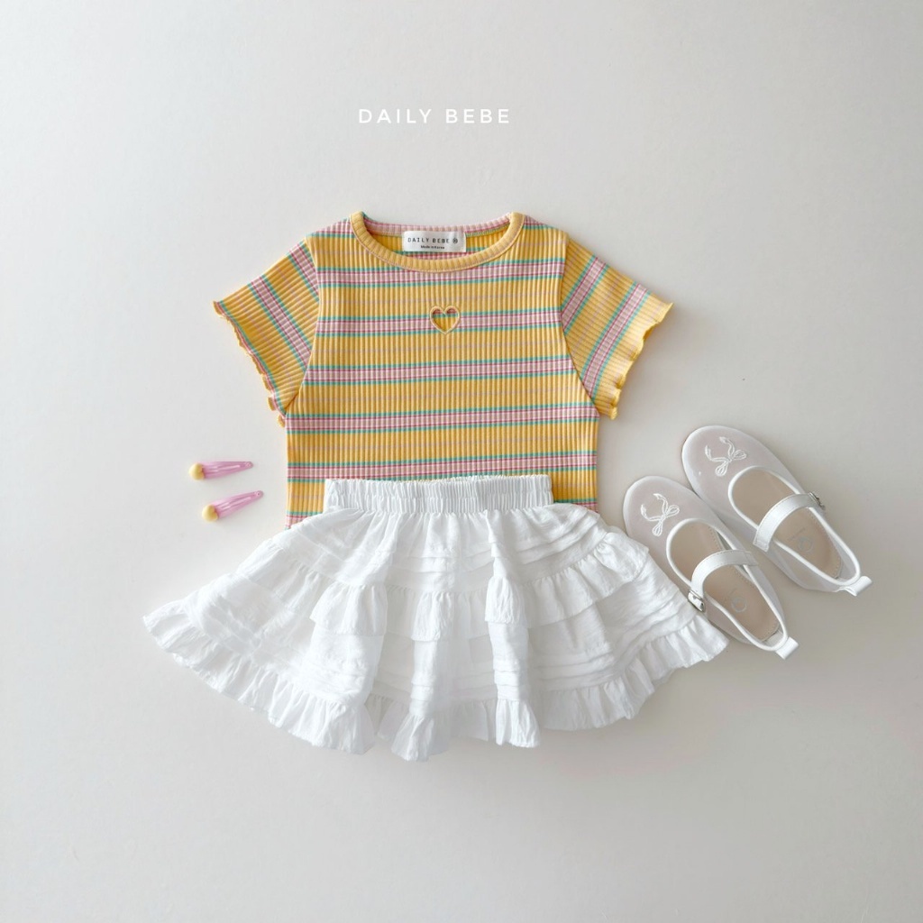 正韓夏Daily Bebe 兩色鏤空愛心條紋上衣