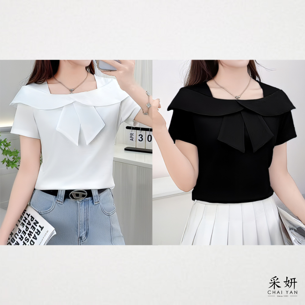 滑布荷葉領短袖上衣