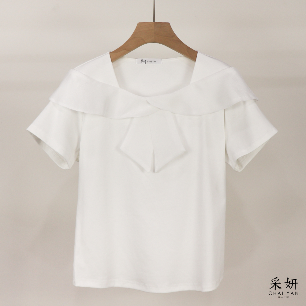 滑布荷葉領短袖上衣