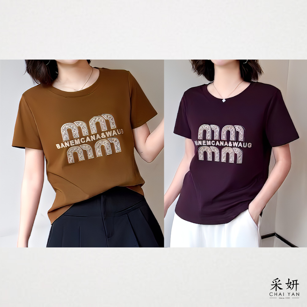 水鑽字母休閒短袖上衣