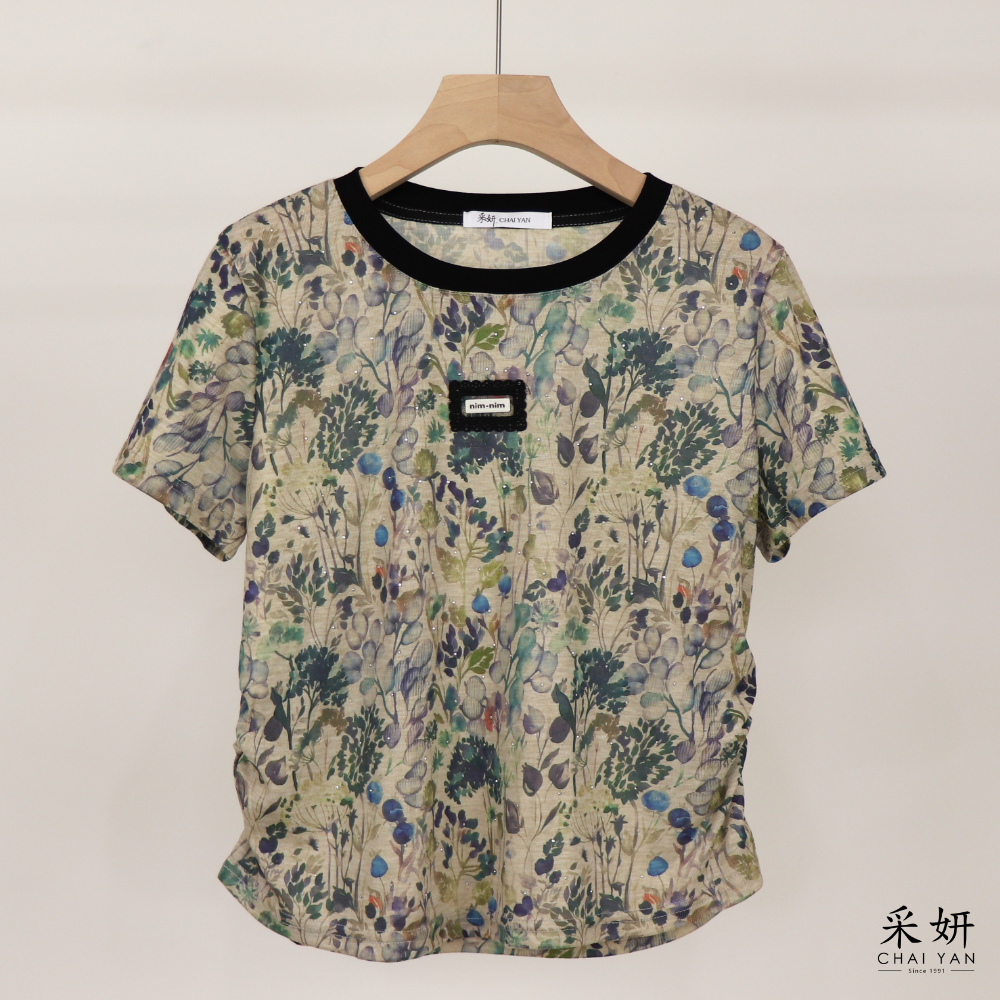 藍花網紗短袖上衣