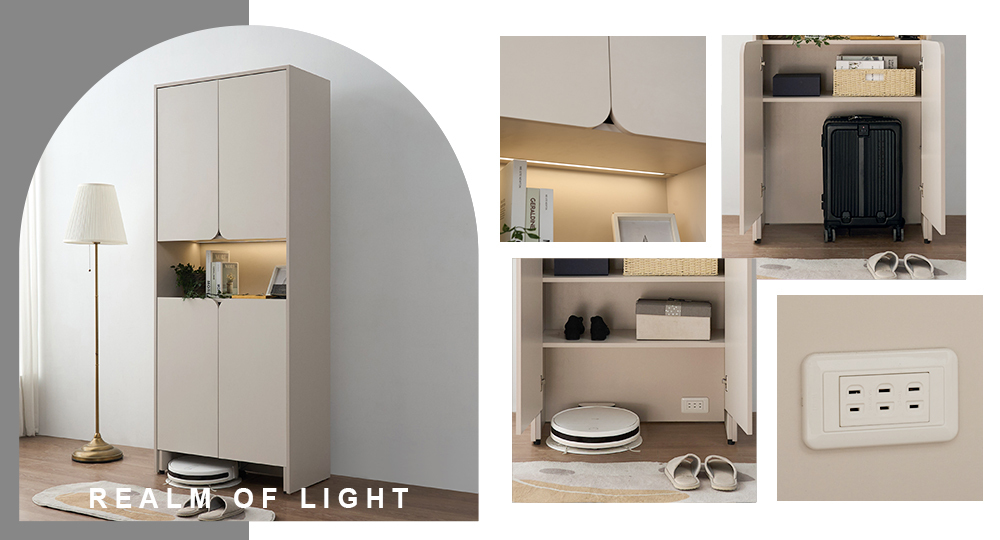 LED燈展示鞋櫃附有安規認證110V插座