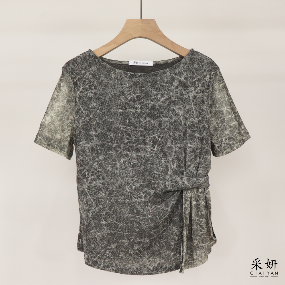 大理石紋網紗短袖上衣