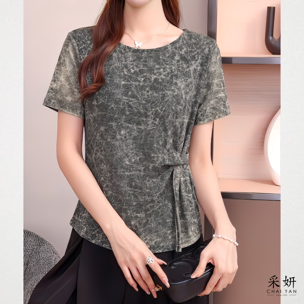 大理石紋網紗短袖上衣