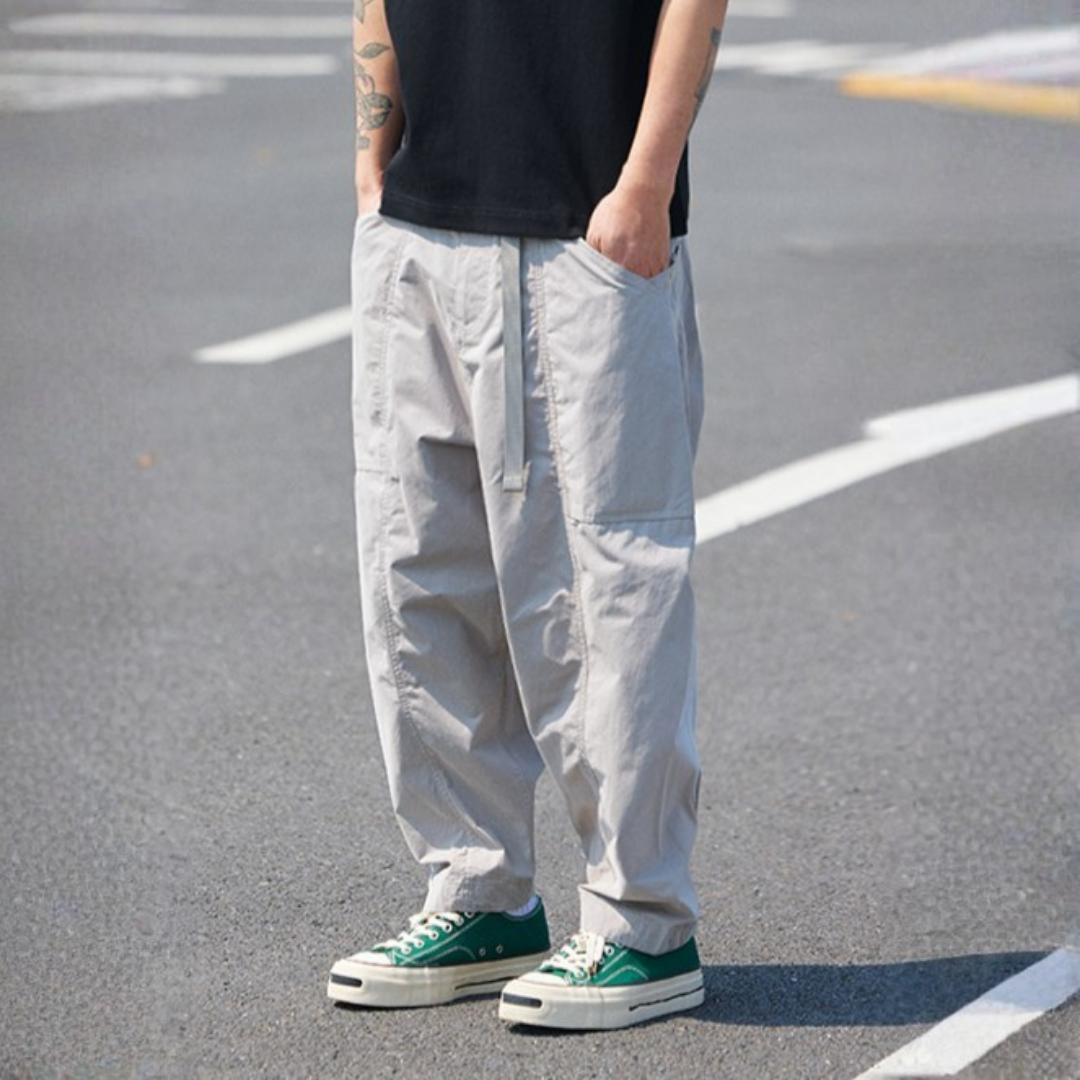 輕量化水洗錐形工裝九分褲