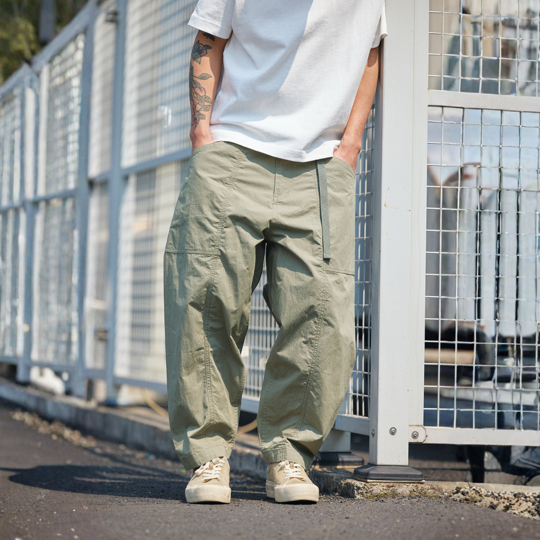 輕量化水洗錐形工裝九分褲