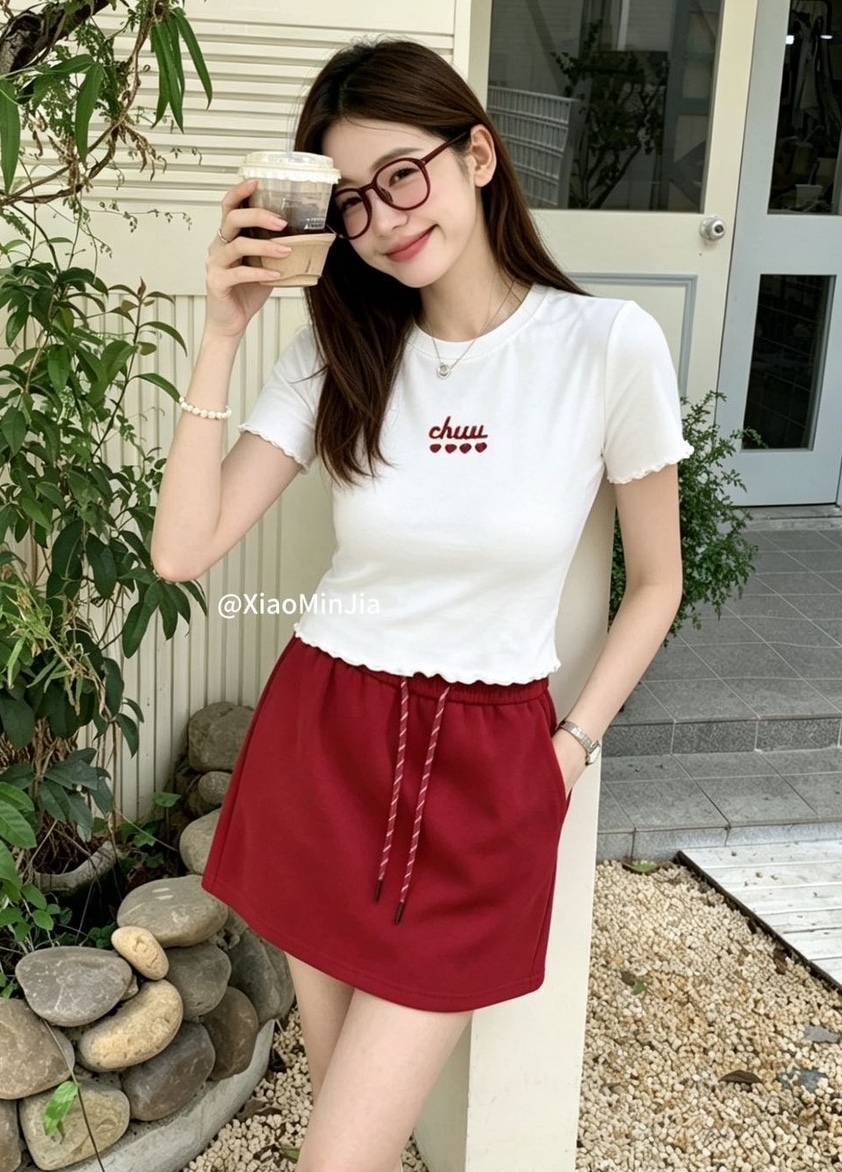 刺繡愛心chuu捲邊短版衣