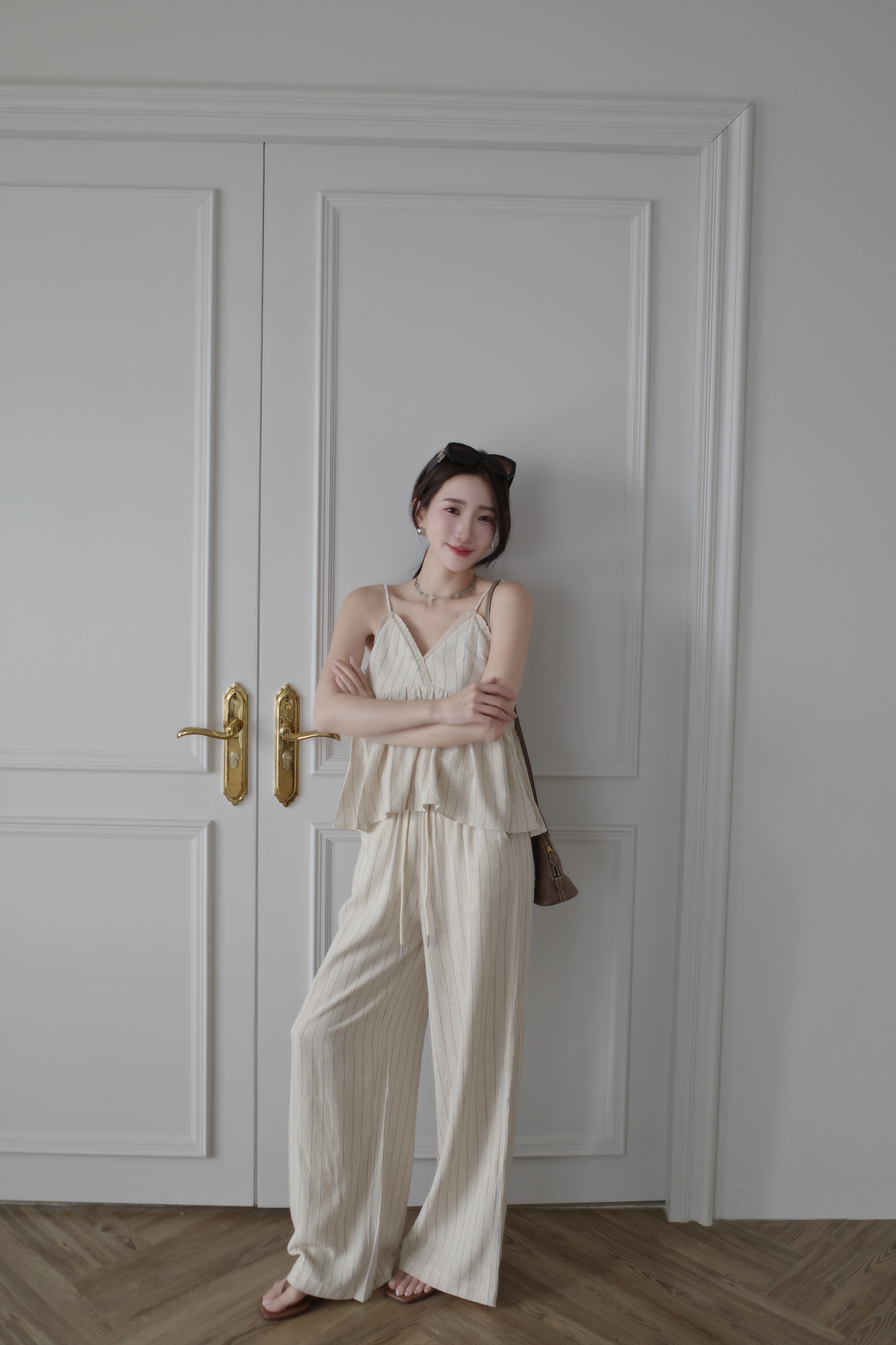 (預購)#AO63 亞麻條文抽繩直筒褲